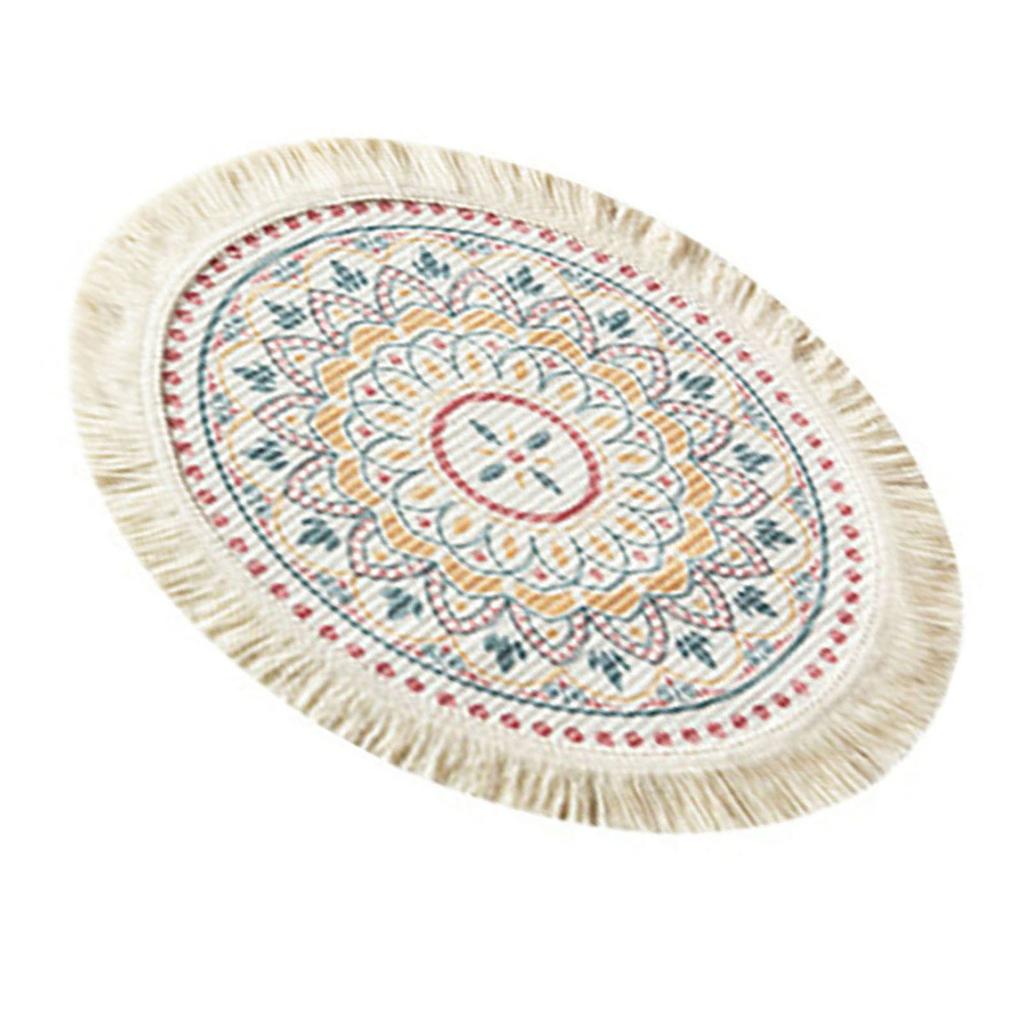 Placemat Cotton Polyester Round Soft Comfortable Woven Placemat with Tassels for Kitchen Decor C S