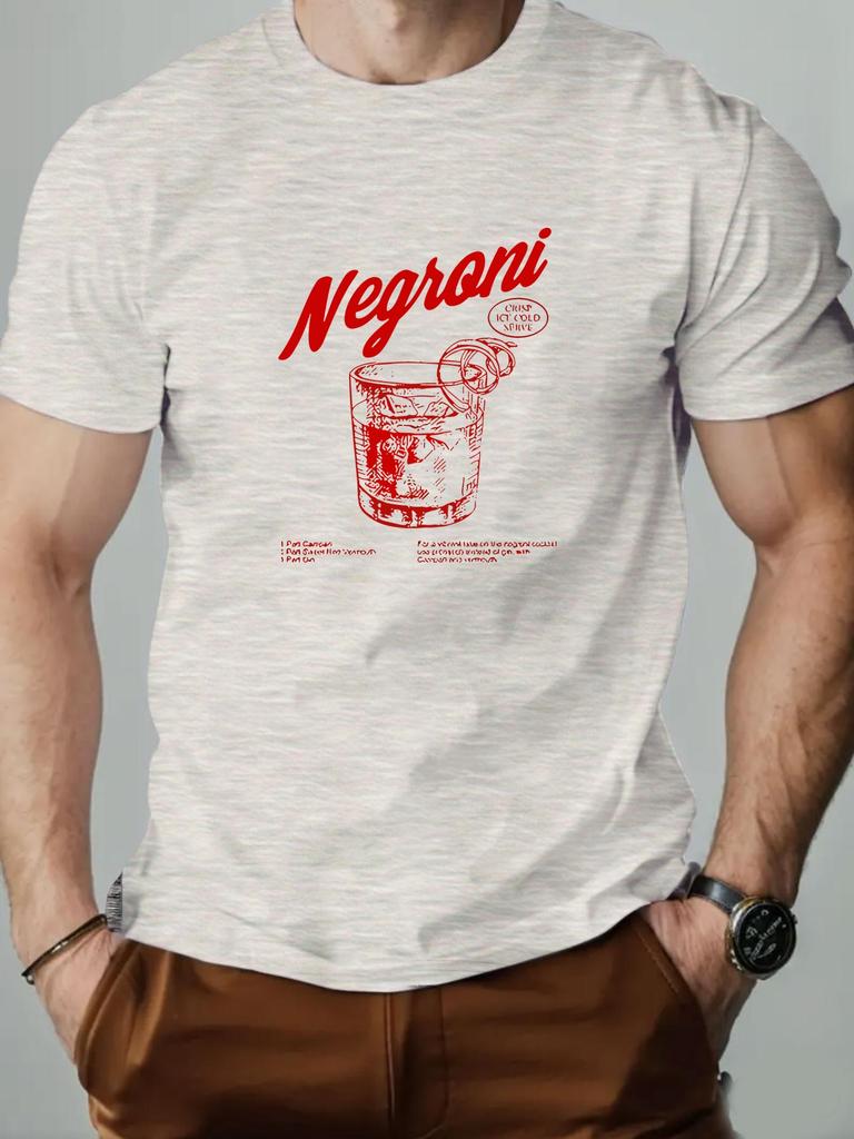 2025 New Mens Cotton Short Sleeve Tshirt Negroni Cocktail Graphic Print Black Casual Fashion Top For Daily  Party Wear