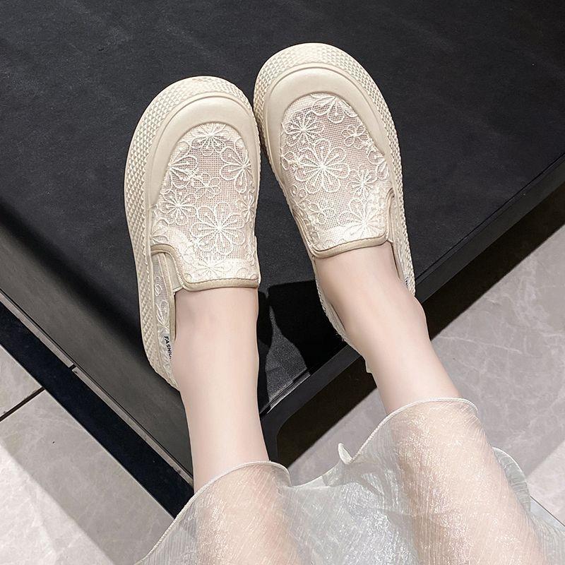 Mesh Little White Shoes Women's 2025 New Summer Woven Thick-soled Original Niche Versatile One-pedal Casual Sports Shoes