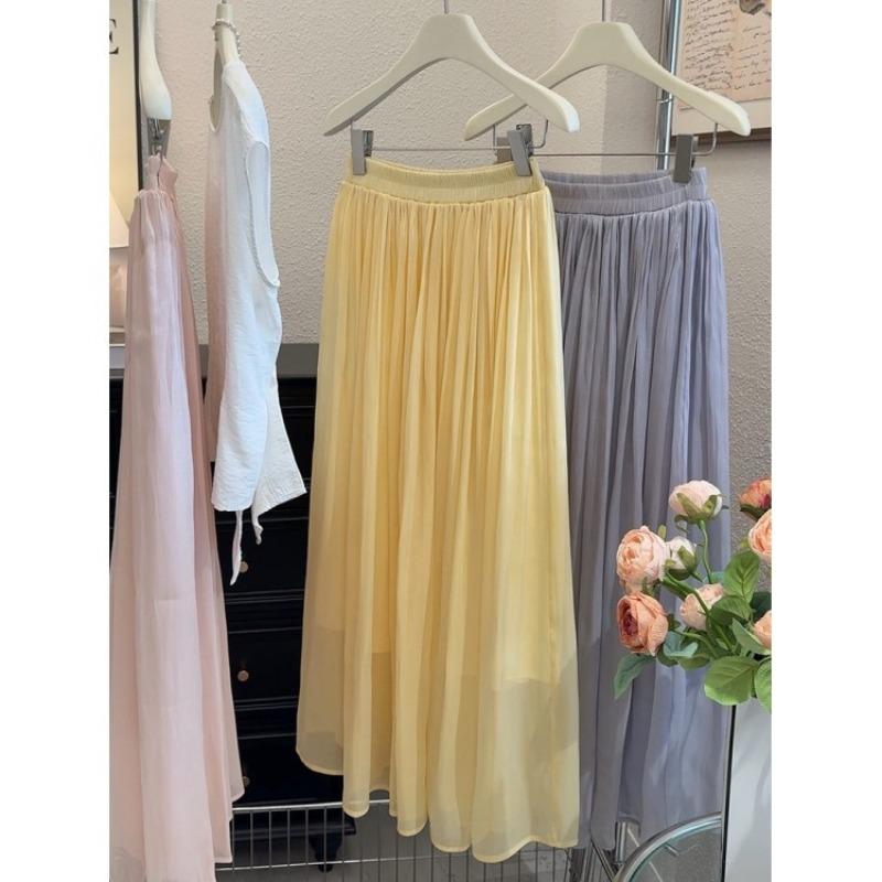 

Island silk big skirt, wavy skirt women s summer new drape long dress, elegant purple skirt One size fits all жовтий