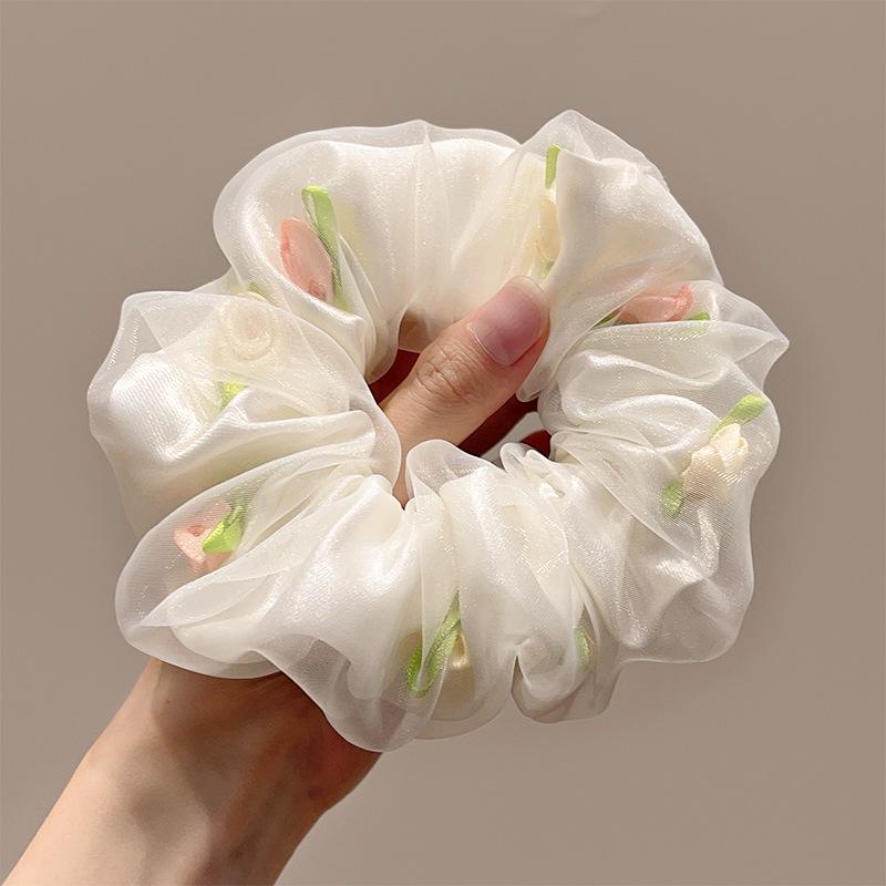 

Fresh Floral Print Elastic Hair Scrunchies for Women, Sweet Cute Ponytail Holders Hair Bands for Girls бежевый