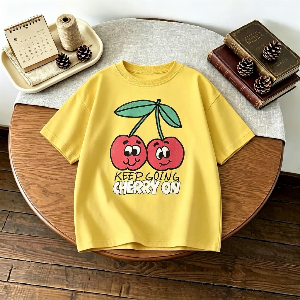 17 Age Childrens Clothes Short Sleeve Tops Tees Printed Fruit Fashion Baby Girls Tshirt Crewneck Casual Loose Simple Tshirts