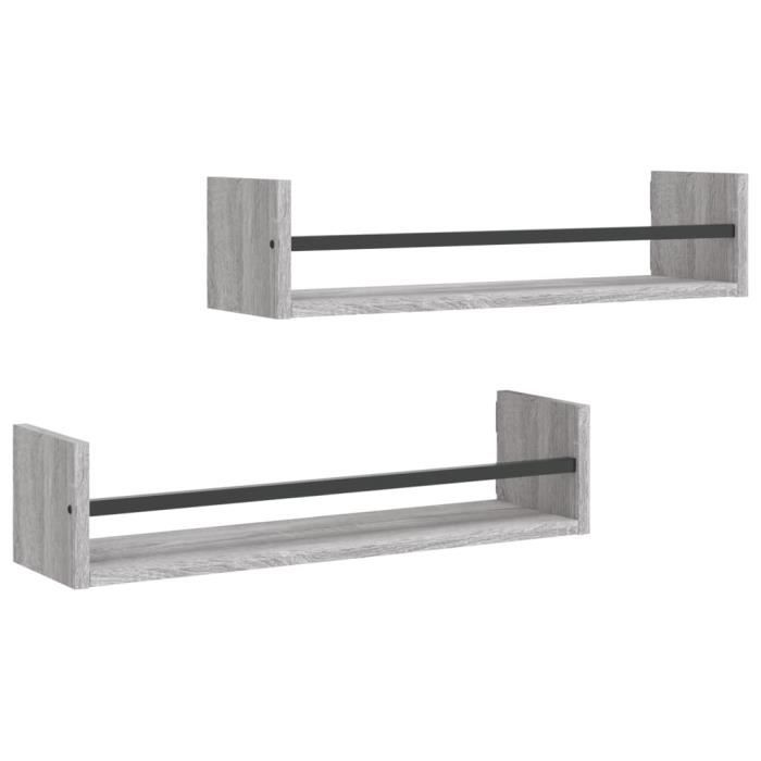 VidaXL Étagères murales avec barres 2 pcs sonoma gris 60x16x14 cm 835437