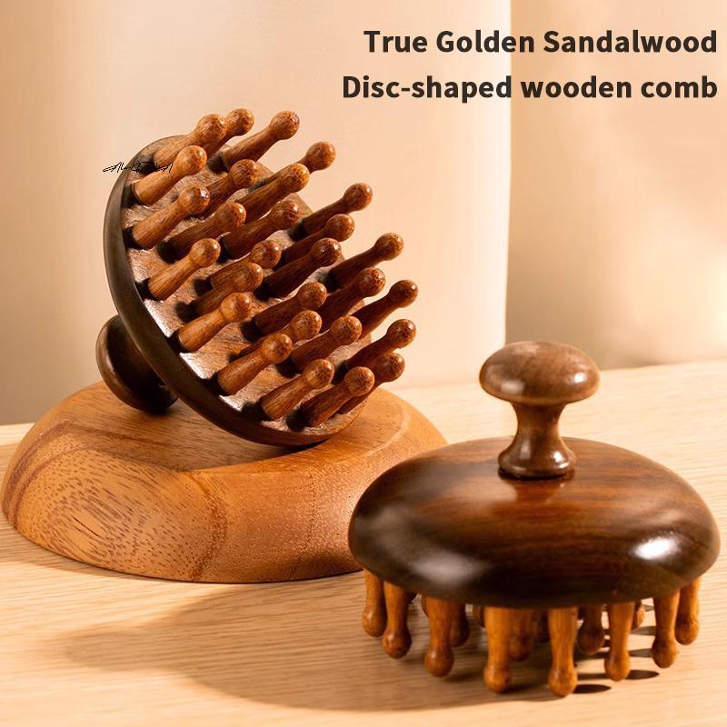 Natural Sandalwood Multi-Functional Head Massager Comb - Scalp Therapy Circular Tooth Guasha Scraping Body Massager