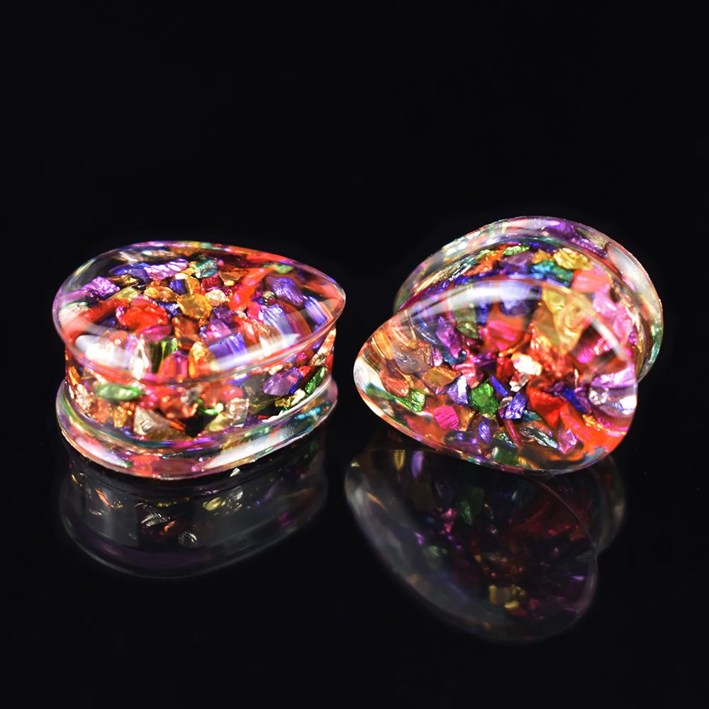 2 Stück 8-50mm Farbige Glänzende Tropfenförmige Acryl Ohr Dehnstäbe, Tunnel Plugs, Ohrdehner, Körperschmuck