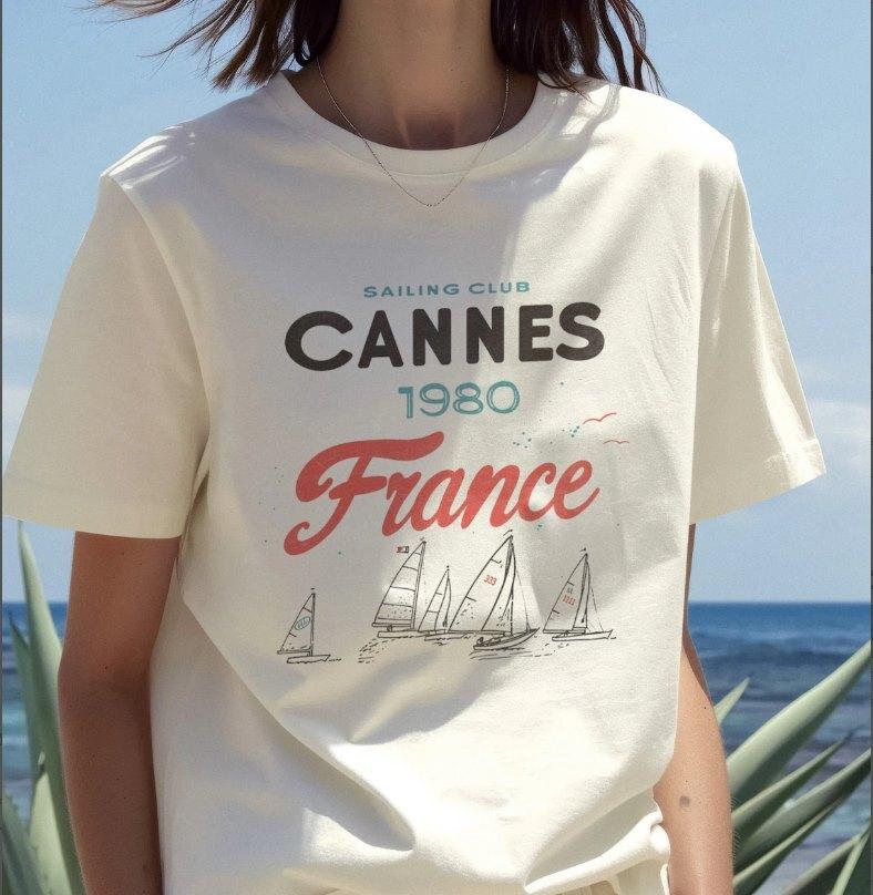 

26 Cannes France Sailing Club T-Shirt Coastal Summer Graphic Tee Unisex T-Shirt XL