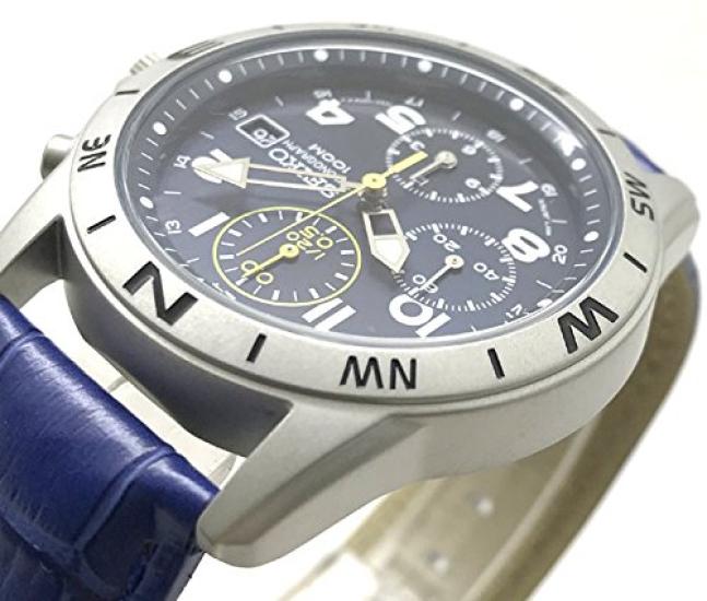 SEIKO Chronograph Watch with Genuine Leather Navy Officially Distributed in Japan by Seiko Strap, Blue, SND379P-BL
