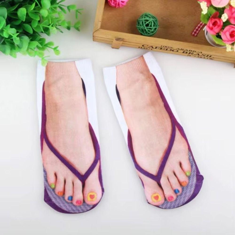Gemusterte 3D-gedruckte Socken Knöchelhoch Lustige kurze Socken Lässige Flip-Flop-Socken Damen