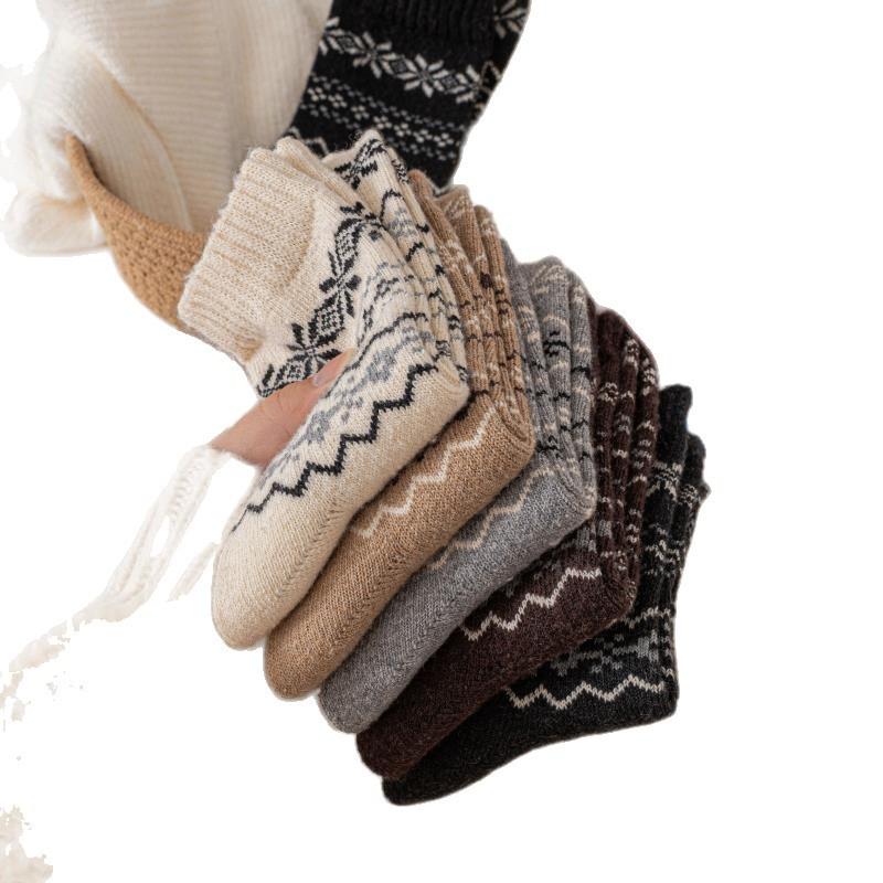 2 Pairs of Autumn-winter Retro Fair Isle Snowflake Wool Socks - Children's Mid-calf Socks, Thick and Warm, Versatile and Suitable for All Occasions.