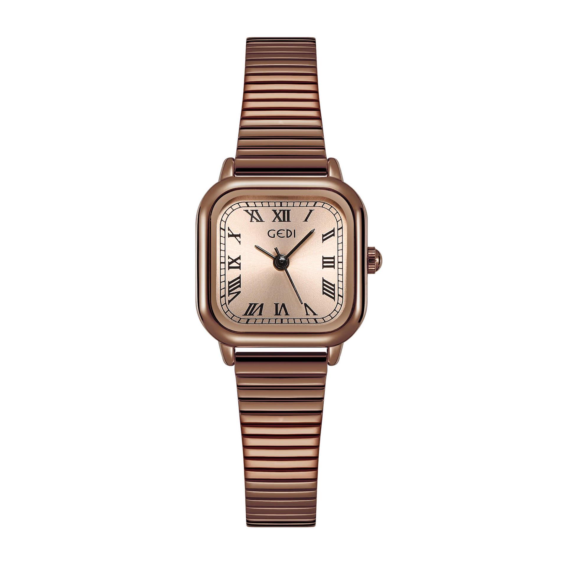 

Gedi Creative Часы женские ретро квадратные с бамбуковым браслетом в виде звеньев и кварцевым механизмом