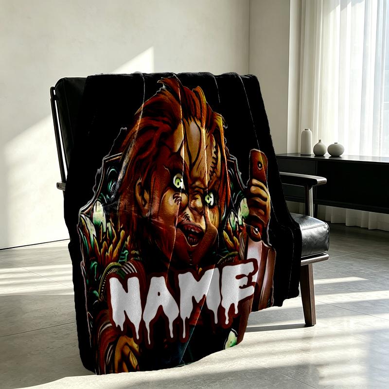 Custom Name Personalized Bride of Chucky Print Blanket, Home Decor, Bedroom, Sofa, Camping, Couch, Gifts for Birthday Christmas