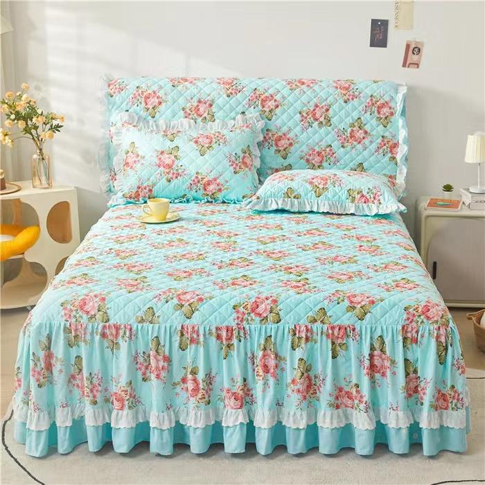Princess Thicken Padding Bed Skirt Non-slip Flat Bed Skirt Quilted Bed Spread Soft Warm King Queen Bed Skirt Without Pillowcase