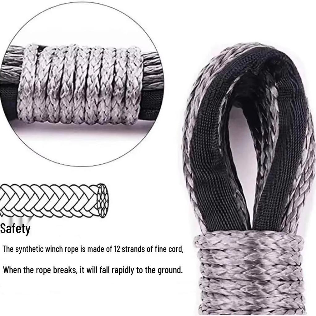 6mm X 15m Synthetic Winch Rope, 4T Tow Strap for ATV/UTV Off-road Accessories