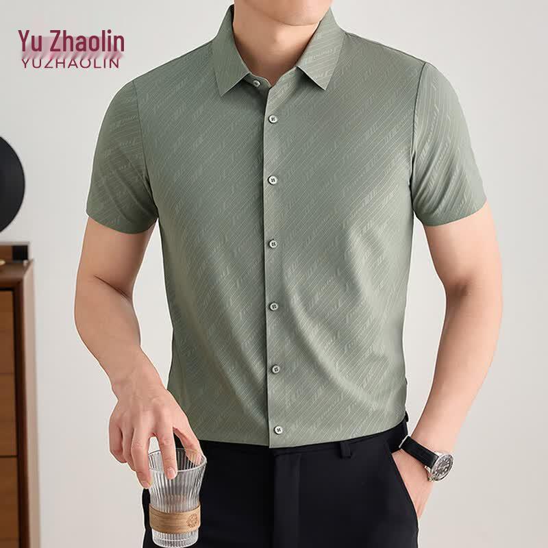 YUZHAOLIN Men s Slanted Stripe Ice Silk Long Sleeve Shirt 115 зелёный