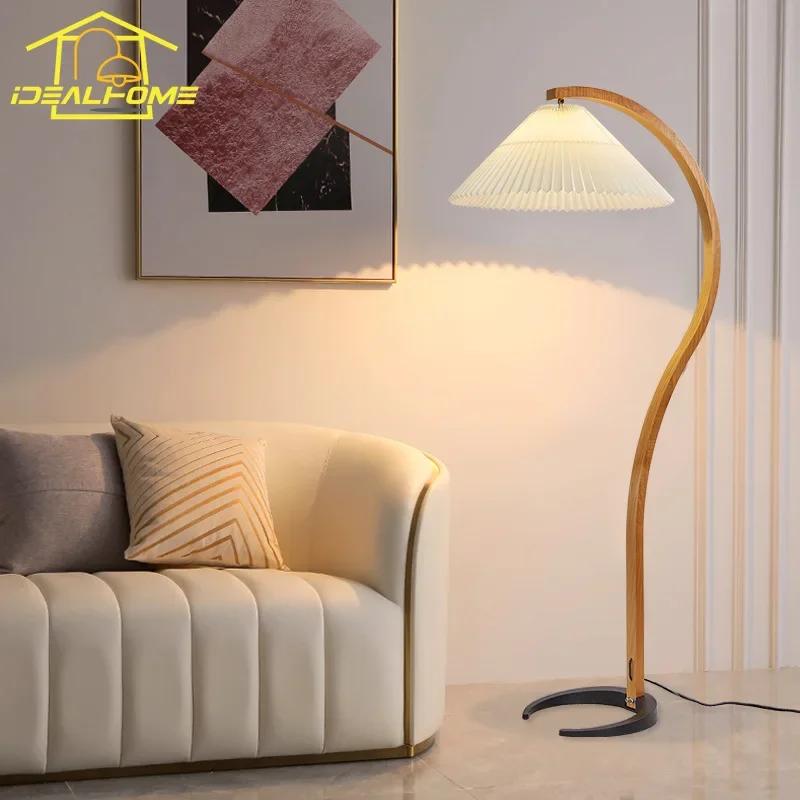 Japanese Wabi-sabi Medieval Solid Wood Pleated Floor Lamp LED E27 Retro Vintage Hanging Lamp Living/Tea Room Sofas Bedroom Study