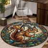 Squirrel And Acorns Stained Glass round carpet Chair cushion Round Entryway Rug, Soft Round Rugs for Living Room, Bedroom, Circle Carpet decor gifts