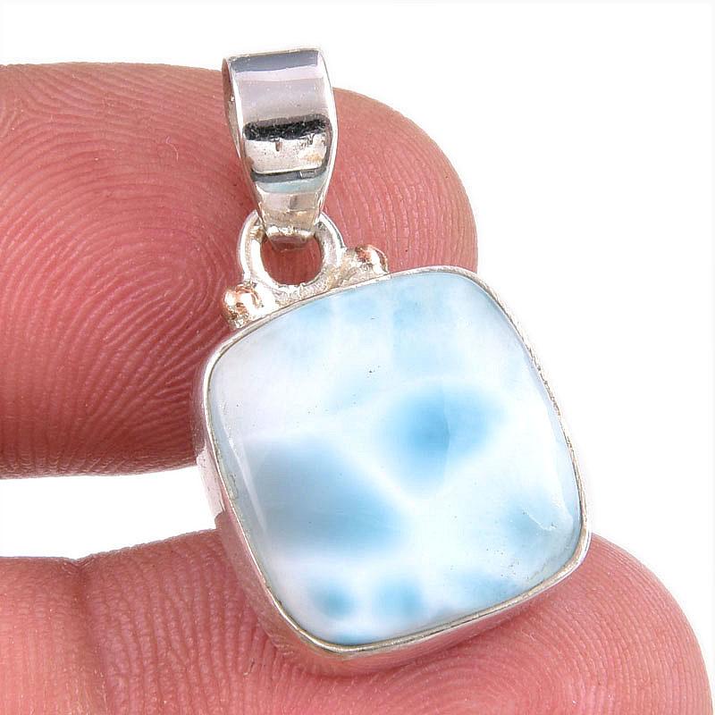 Natural Republic Larimar Gemstone 925 Solid Sterling Silver Pendant 1.25'' Z0s22