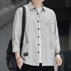 Men Casual Loose Wrinkle Free Breathable 3 4 Sleeve Solid Shirt
