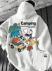 Camping Cartoon Outdoor Hoodie Unisex Herren Damen Zelt Auto Natur Grafik Rückendruck Lässig Wandern Streetwear Pullover Sweatshirt