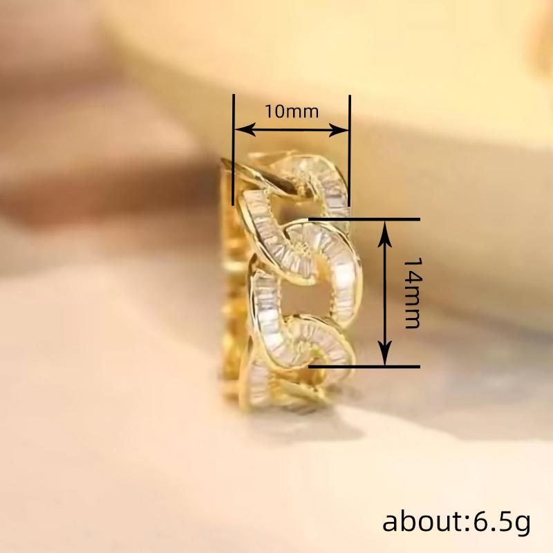 Huitan Chain Design Women Ring Gold Color Inlaid Shining Cubic Zirconia Luxury Party Wedding Accessories Fashion Noble Jewelry