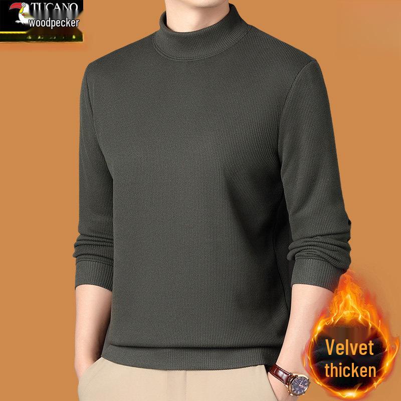 

Woodpecker Plus Men s Velvet Thickened Half-High Collar Hoodie - Autumn/Winter Casual & Warm Base Layer. 190/4XL for 180-210 lbs сірий колір/зелений