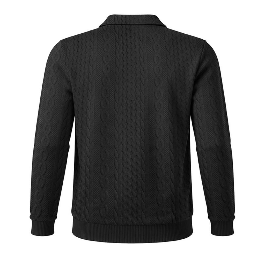 Men's Long Sleeve Jacquard Polo Shirt Half Zipper Collar Knit Sweater Pullover Casual Pullover Top
