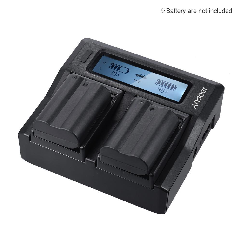 Andoer EN-EL15 Dual Channel Digital Camera Battery Charger W/ LCD Display Replacement for Nikon