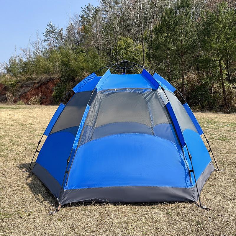Hexagonal Double-Layer Camping Tent: Quick-Open, Portable, Windproof & Waterproof