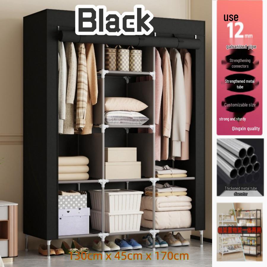 Multi-layer Wardrobe: Metal Coat Rack with Hangers & Storage Shelves for Dorms and Rentals