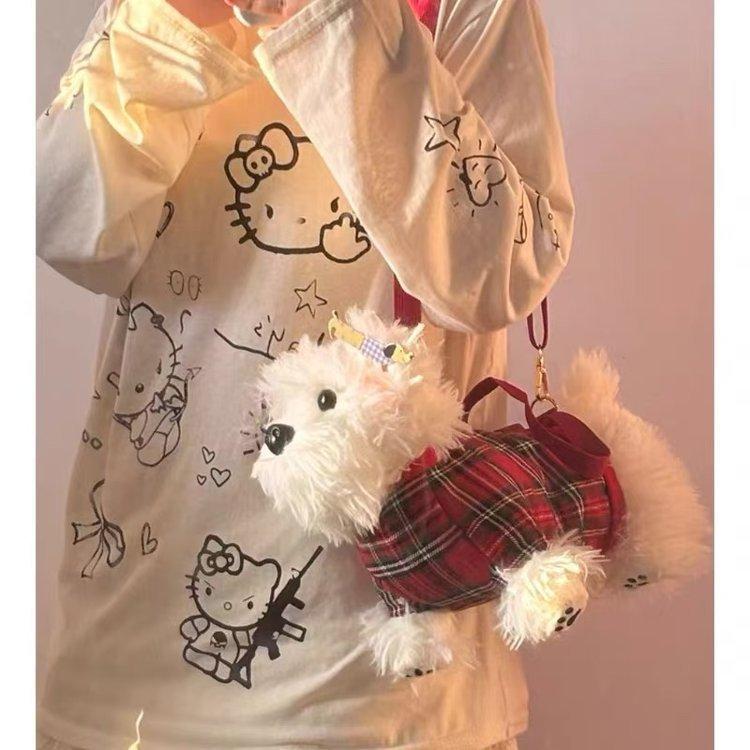 Sylvanian Families Plush Dog Cartoon Crossbody Bag With Zipper Closure For Daily Use