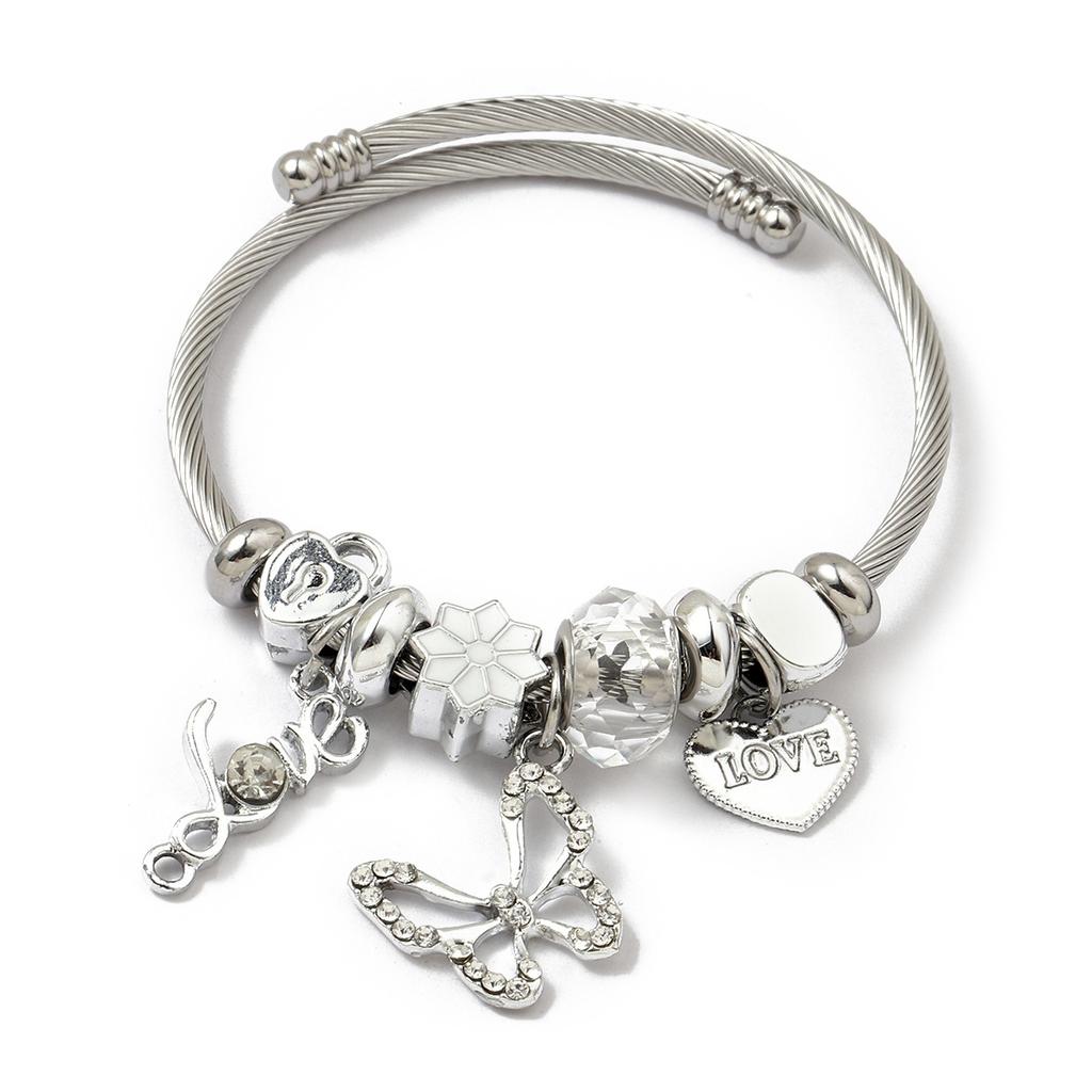 Simple Fashion Stainless Steel Bracelet With Crystal Bead Pendant Unisex Jewelry