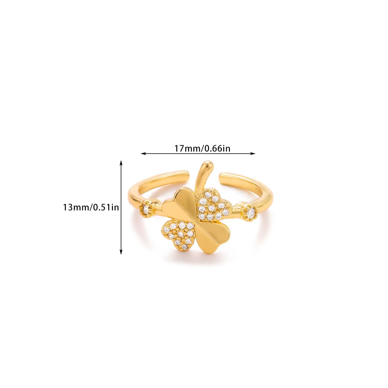 

Zircon Heart Four-Leaf Clover Rings For Women Stainless Steel Gold Color Opening Adjustable Ring Daily Wear Jewelry Accessories