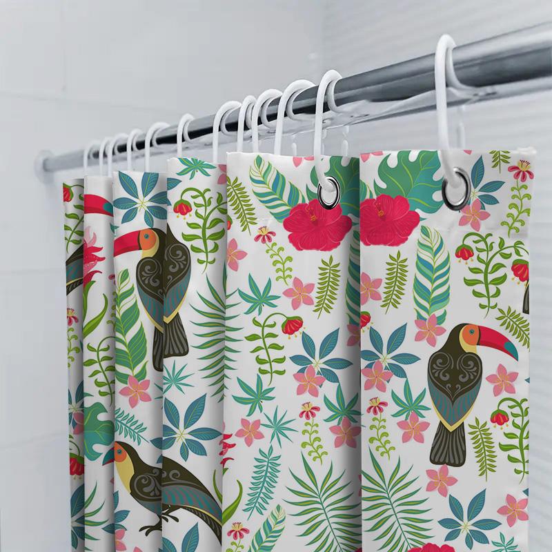 Vibrant Floral Toucan Print Shower Curtain For Bathroom Decor Waterproof Fabric Shower Panels With Hooks Tropical Rainforest The