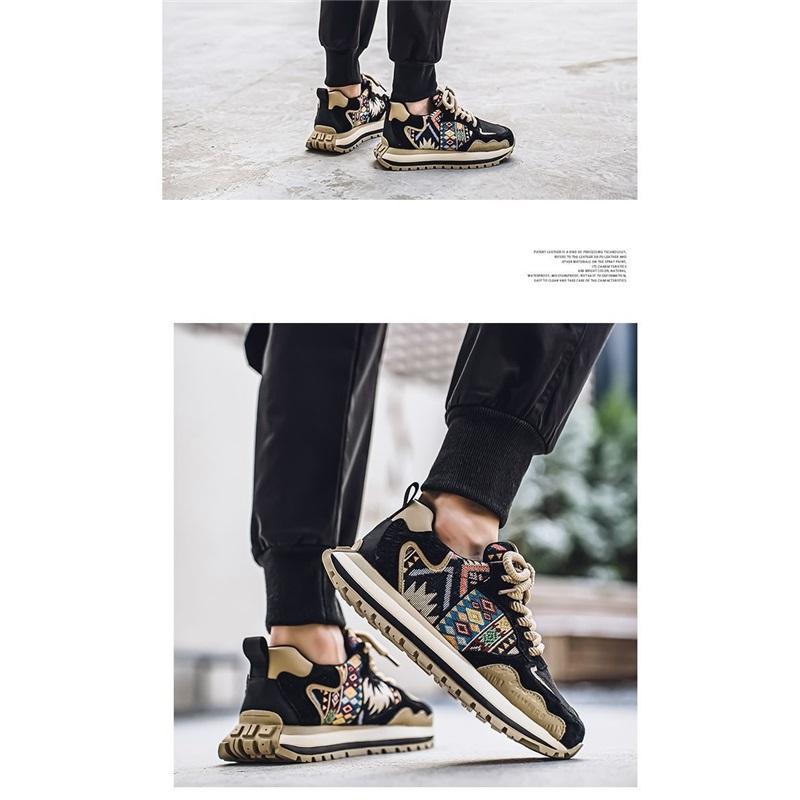 Men's Ethnic Pattern Retro Chunky Sneakers Casual Lace Up Outdoor Walking Shoes