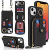 Applicable To iPhone17 Mobile Phone Case 16Pro Lychee Pattern Zipper Change Bag Insert Card Ring Buckle Diagonal Span Protective Case