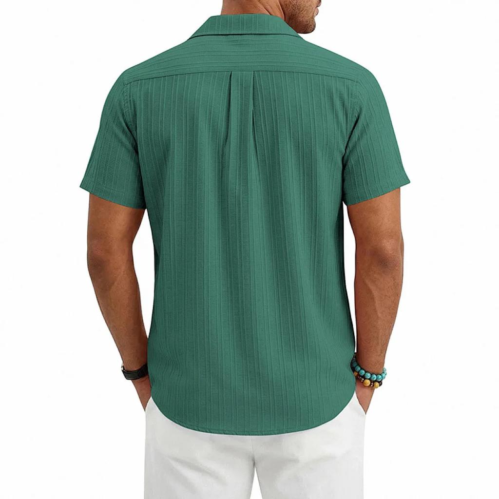 Loose Cuban Collar Short Sleeve Shirt Men's Summer Casual Solid Color Beach Shirts Men