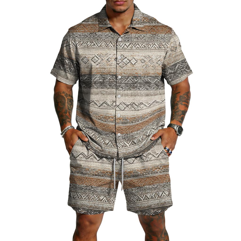 Men's Casual Lightweight Breathable Short-Sleeve Shirt And Shorts Set