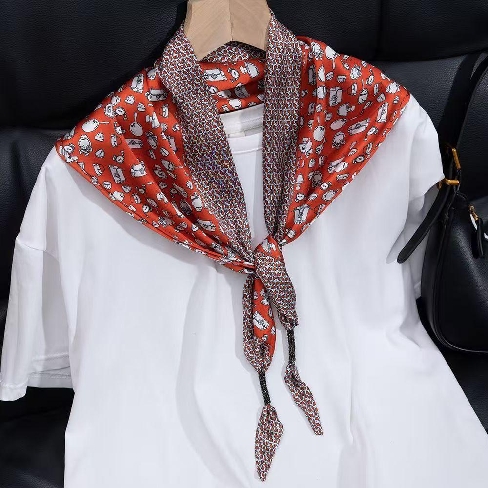 New simulated silk triangle scarf women's cashew flower small shawl neck protection silk scarf scarf fashion versatile scarf