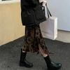 Autumn Vintage Print Summer Skirts Lace Up High Waist Long Midi Skirt Corduroy Midi Length Korean Elegant Office Streetwear Z339