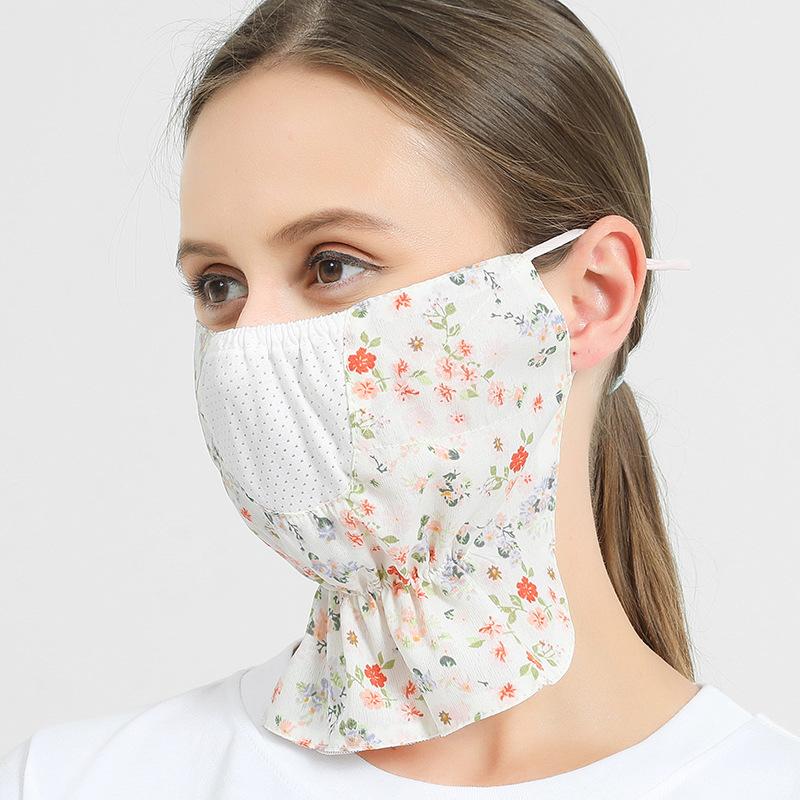 Mască de protecție solară din bumbac florală pentru ciclism în aer liber pentru femei, mască respirabilă pentru gât, mască de voal