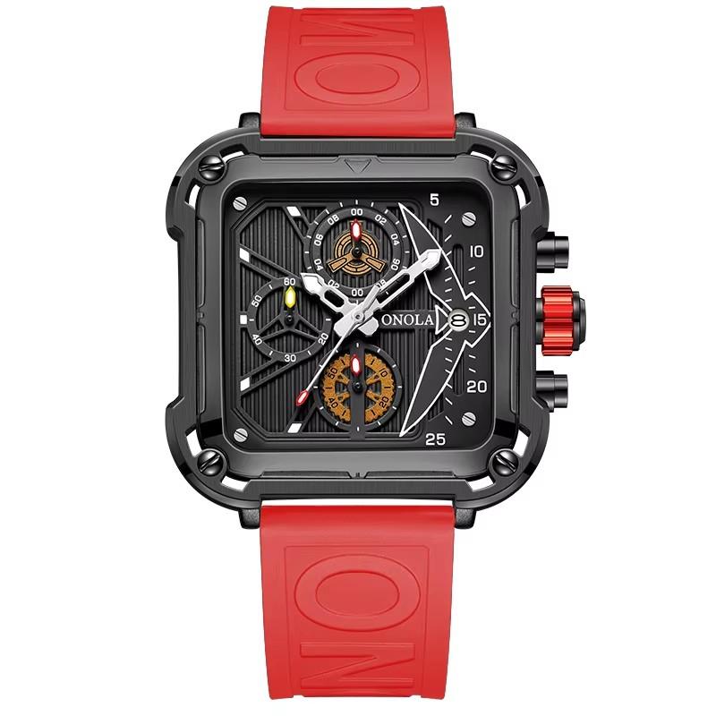 ONOLA 6831 Luxury Square Men's Chronograph Waterproof Silicone Strap Watch for Men Luminous Business Watch Quartz Reloj Hombre