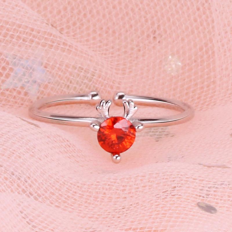 Mori Girl Heart Diamond Reindeer Ring - Simple Fashion Antler Design, Perfect for Japanese & Korean Students' Christmas Gift