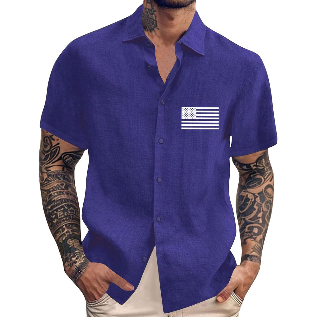 Men's Vintage Button Down Bowling Shirts Short Sleeve Summer Beach Shirt