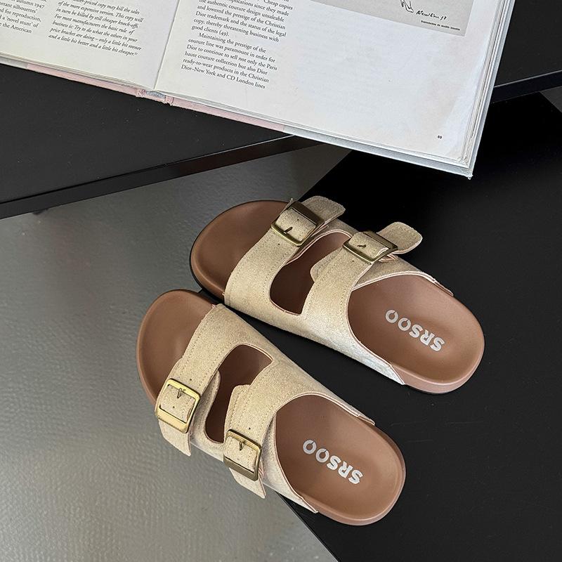 Boken slippers sandals 2025 summer new flat-bottomed thick-soled comfortable and breathable outer wear casual soft-soled beach slippers
