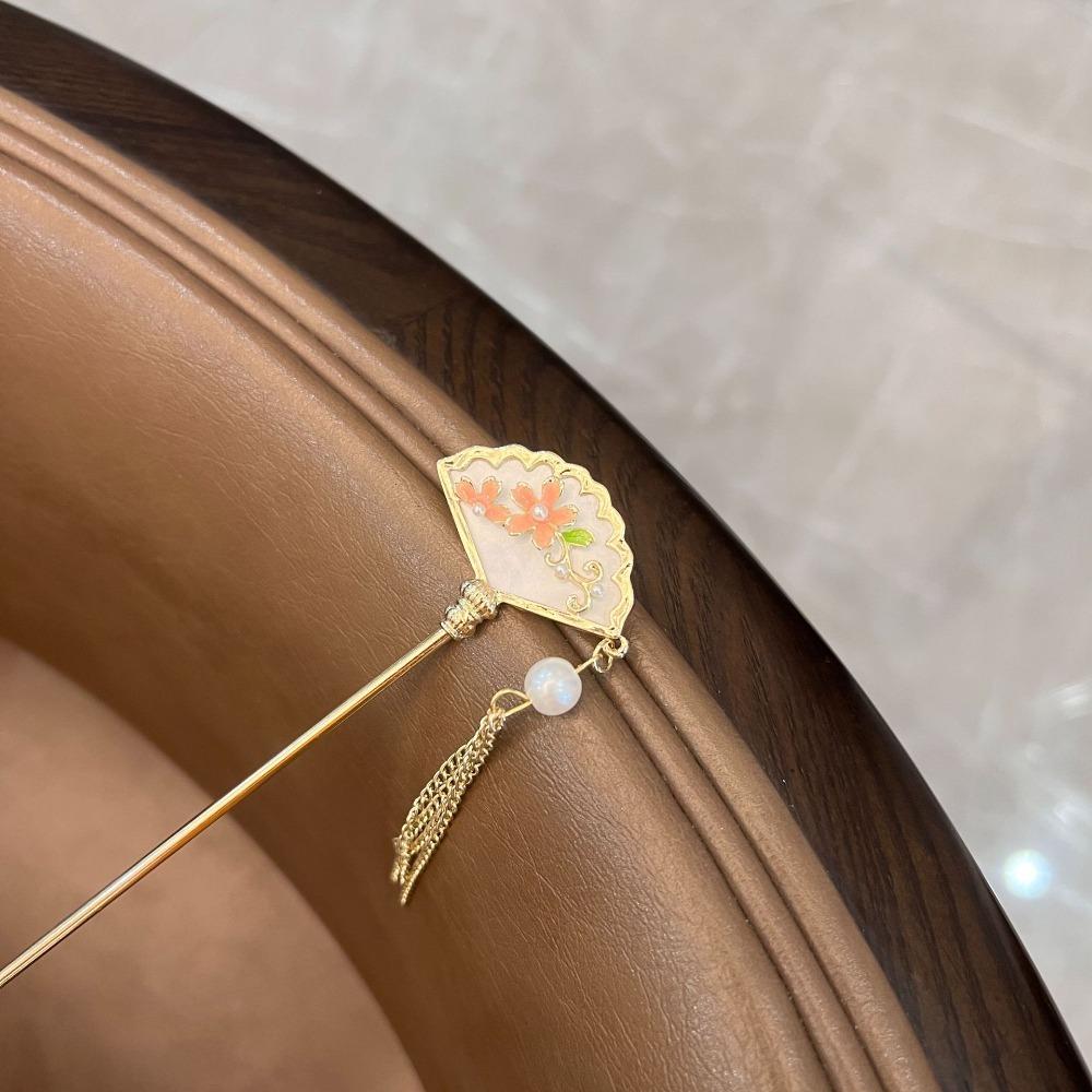 Hanfu Qipao Hairpin Ancient Chinese Step-Shaking Hair Stick with Swinging Tassel Fan-Shaped Design for Elegant Hair Accessories