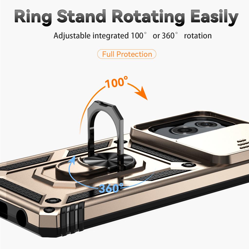 For Motorola Moto G Stylus 5G (2024) Case Ring Kickstand PC+TPU Phone Protector with Slide Camera Cover