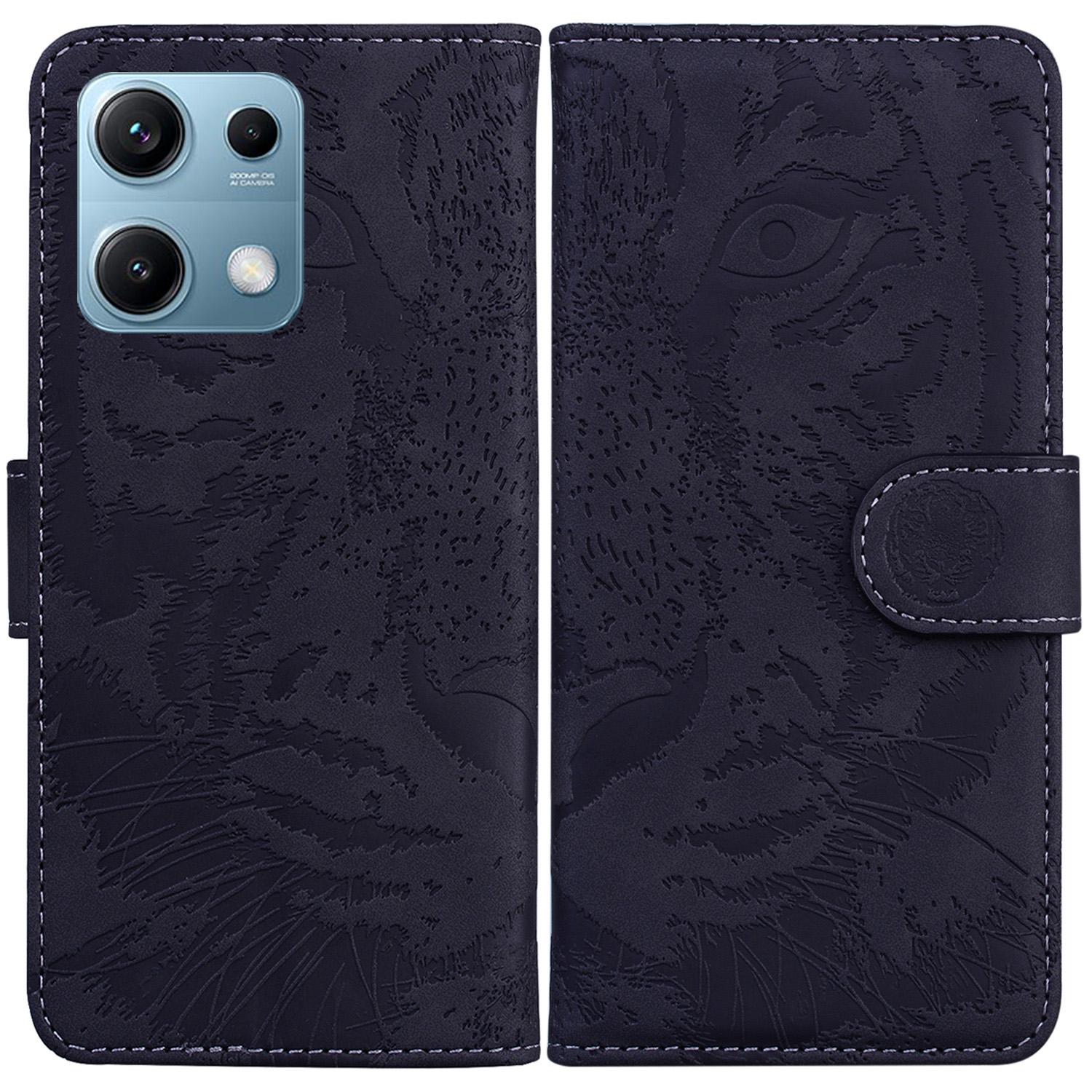 

For Xiaomi Redmi Note 14S 4G Case Tiger Imprint Leather Wallet Phone Cover Black