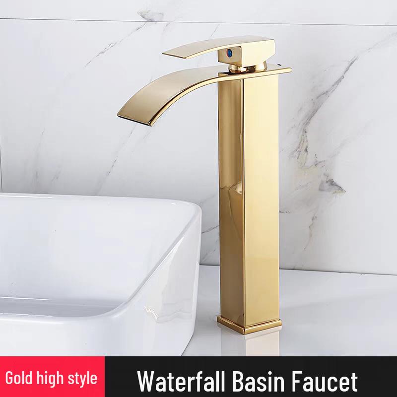 Dvouteplotní vodopádová umyvadlová baterie na koupelnové desky