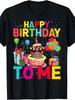 Men's Birthday Theme T-Shirt-Printed With Cake And Balloon Confetti Patterns, Round Neck Casual Style