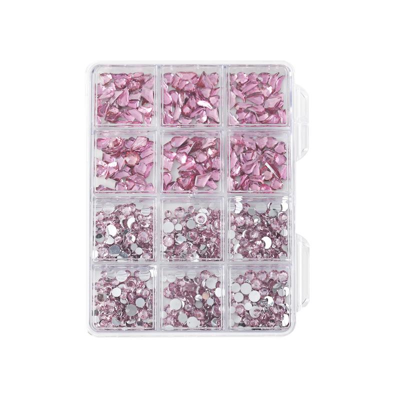 12 Grid/box Nail Art Jewelry Nail Diamond Flat Bottom Color Rhinestone Irregular Resin Mixed Nail Diamond